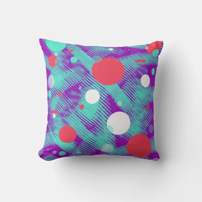 Purple, turquoise and coral abstract throw pillow (Front)