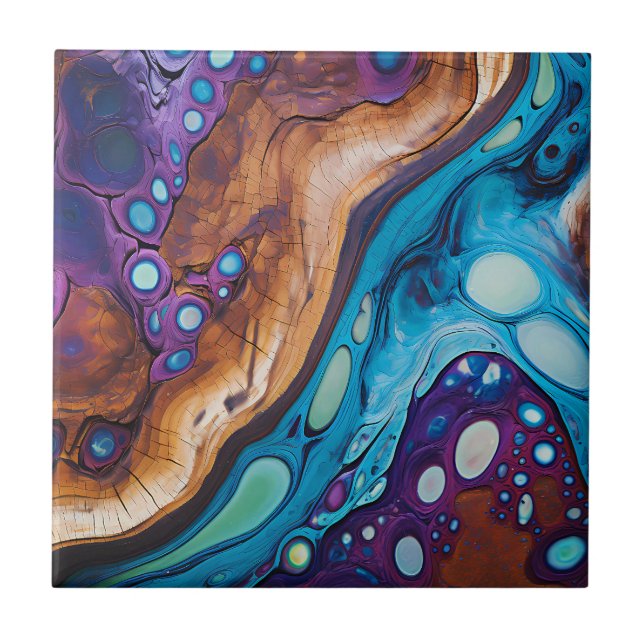 Purple Turquoise Art Ceramic Tile (Front)