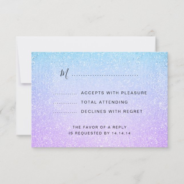 Purple & Turquoise Bat Mitzvah Faux Glitter RSVP Card (Front)