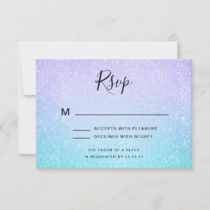 Purple & Turquoise Bat Mitzvah RSVP Glitter Paint  Card