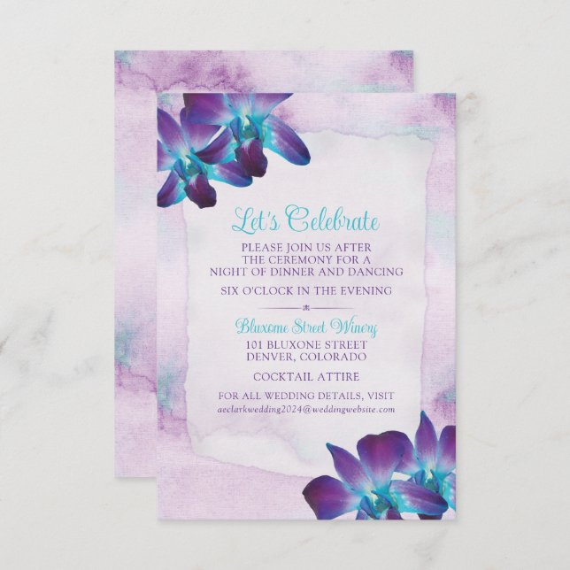 Purple Turquoise Blue Dendrobium Orchid Wedding Enclosure Card (Front/Back)