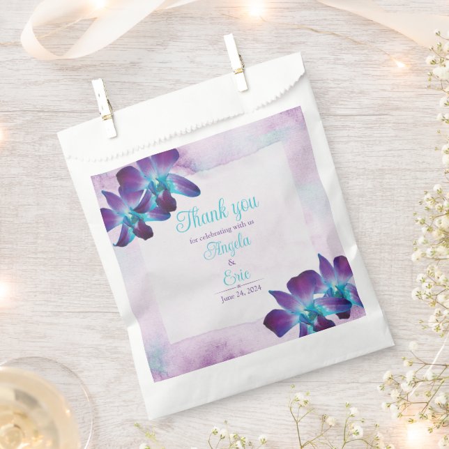 Purple Turquoise Blue Dendrobium Orchid Wedding Favour Bags (Clipped)