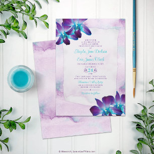 Purple Turquoise Blue Dendrobium Orchid Wedding Invitation