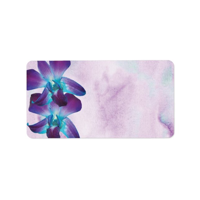 Purple Turquoise Blue Dendrobium Orchid Wedding Label (Front)