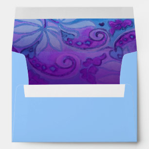 Purple Turquoise Blue Floral Watercolor Envelope