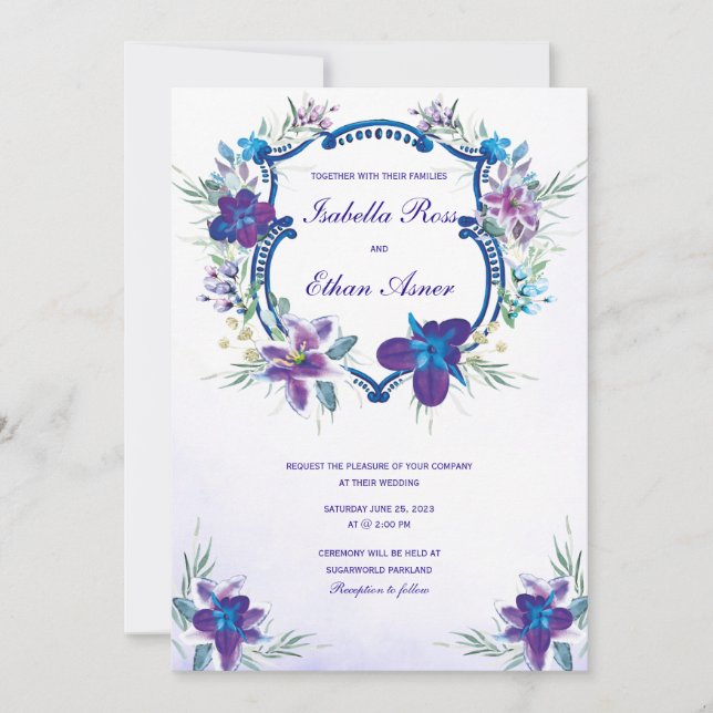 Purple Turquoise Blue Orchid Wedding Invitation (Front)
