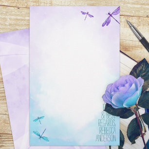 Purple, Turquoise Dragonflies Personal Stationary