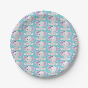 Purple Turquoise Elephant Paper Plates