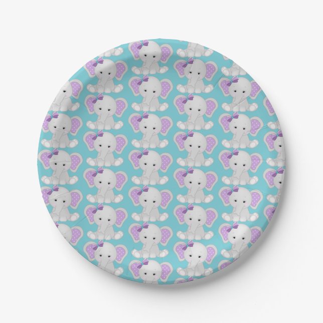 Purple Turquoise Elephant Paper Plates (Front)