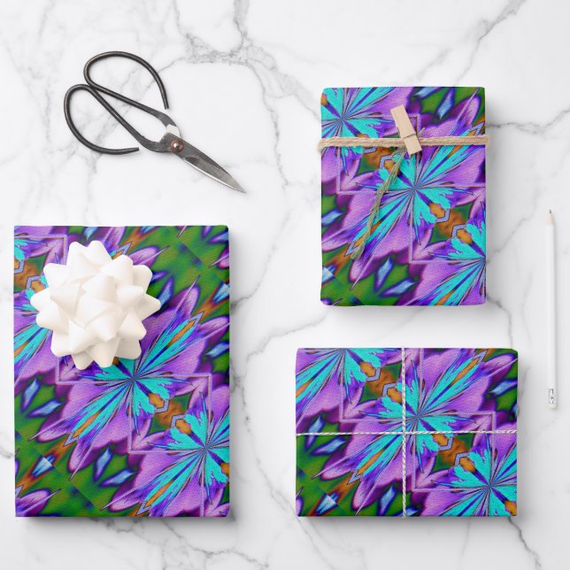 Purple Turquoise Green Abstract Design  Wrapping Paper Sheet (Front)