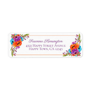 Purple Turquoise Orange Floral Frame Watercolor