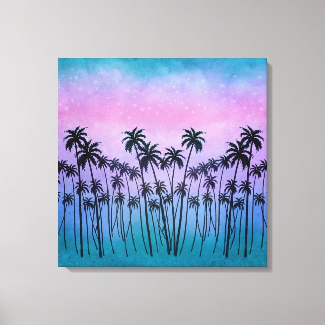 Purple-turquoise Palmtrees Canvas Print (Front)