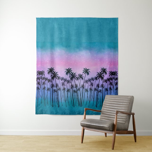 Purple-turquoise PalmTrees Tapestry (In Situ)