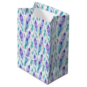 Purple Turquoise Peacock Feathers Medium Gift Bag
