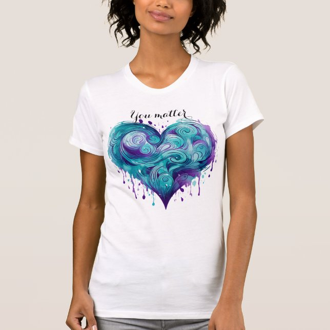 PURPLE & TURQUOISE SUICIDE AWARENESS SUPPORT T-Shirt (Front)