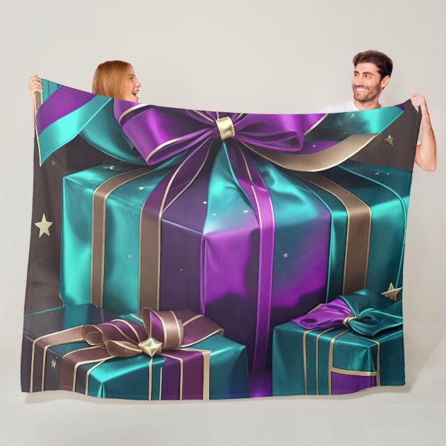 Purple Turquoise Wrapped Gifts Fleece Blanket (In Situ)