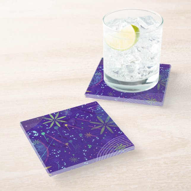 Purple Twilight Party Glass Coaster (Angled)