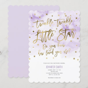 Purple, Twinkle Stars , Watercolor, Baby Girl Invitation
