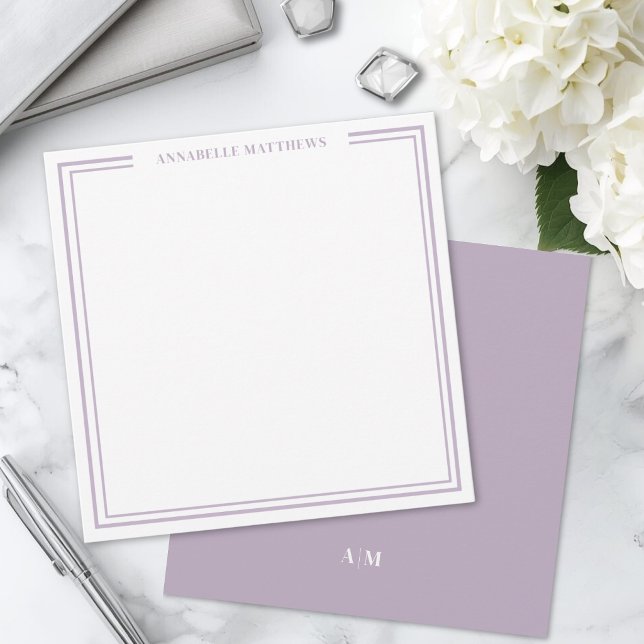 Purple Two Border Monogram Square Card (Purple Two Border Monogram Square Note Card )