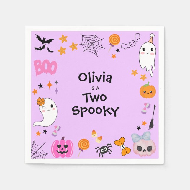 Purple Two Spooky  Cute Halloween 2nd Birthday Napkin (Front)