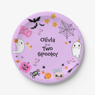 Purple Two Spooky Cute Halloween 2nd Birthday Paper Plate