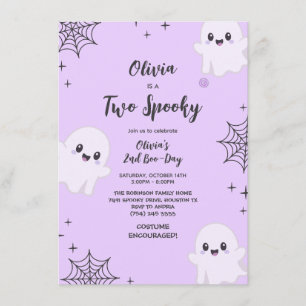 Purple Two Spooky CuteGhost Halloween 2nd Birthday Invitation