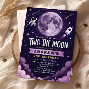 Purple Two The Moon 2nd Birthday Invitation