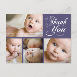 Purple Typography Photo Baby Thank You Post Card