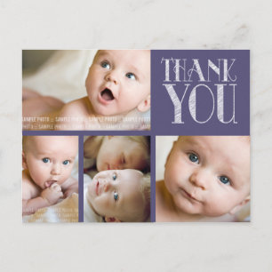 Purple Typography Photo Baby Thank You Post Card
