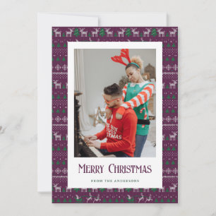 Purple Ugly Christmas Sweater Photo Holiday Cards
