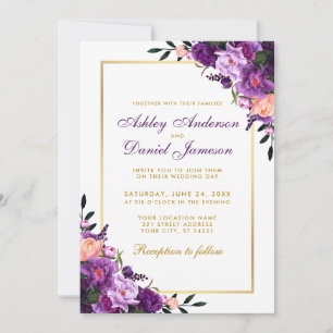 Purple Ultra Violet Floral Gold Wedding Invite PS