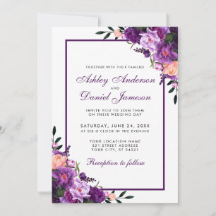 Purple Ultra Violet Floral Wedding Invitation P