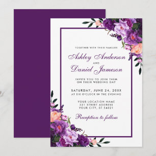 Purple Ultra Violet Floral Wedding Invitation PSB