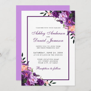 Purple Ultra Violet Floral Wedding Invitation V
