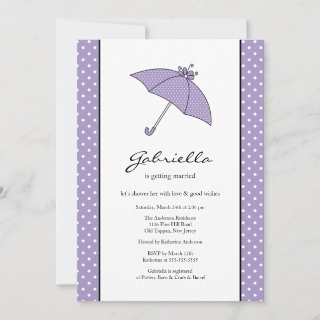 Purple Umbrella Bridal Shower Invitation (Front)