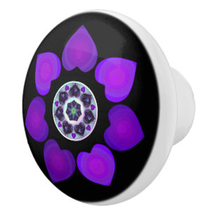 Purple umbrella & hearts .7 ceramic knob