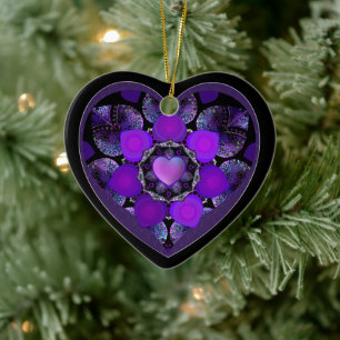 Purple umbrella & hearts .7 ceramic tree decoration