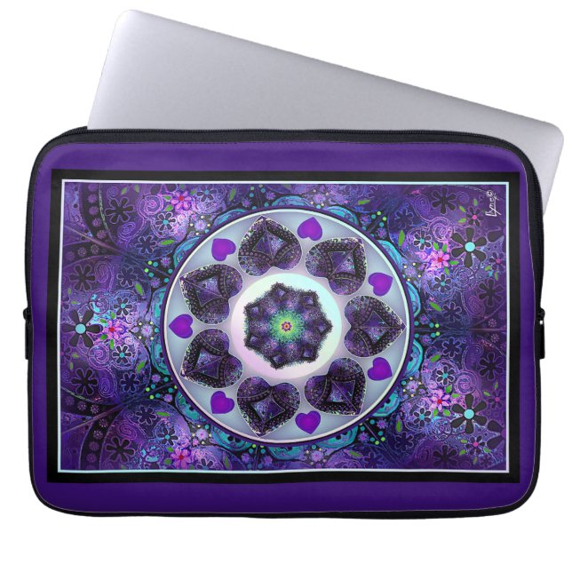 Purple umbrella & hearts .7 laptop sleeve (Front)