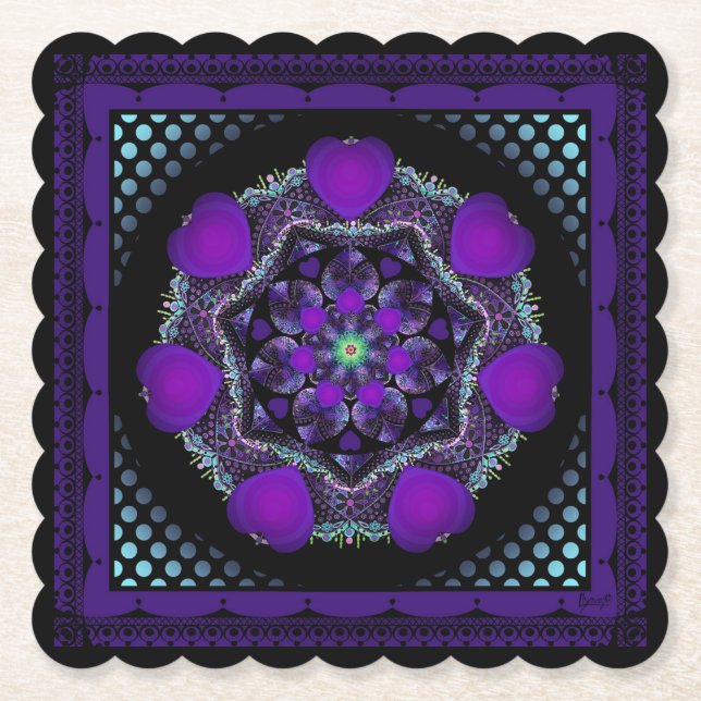 Purple umbrella & hearts .7 paper coaster (Front)