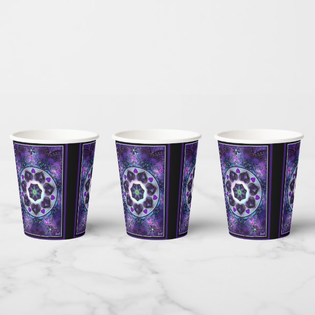 Purple umbrella & hearts .7 paper cups (Multi)