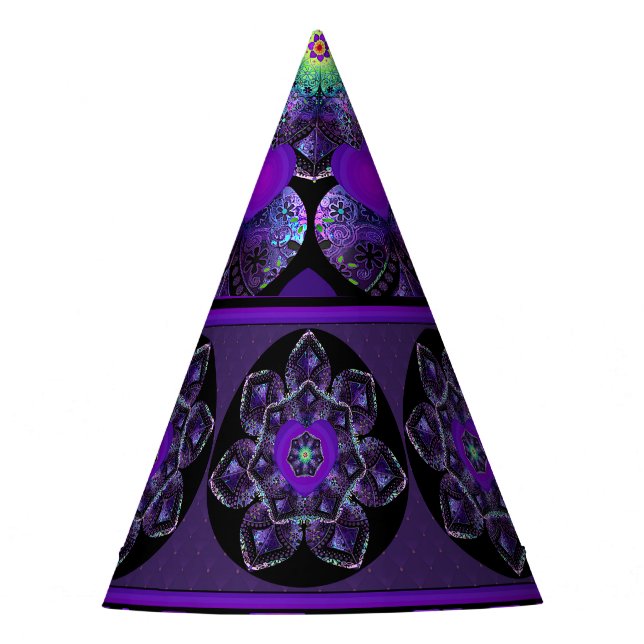 Purple umbrella & hearts .7 party hat (Front)