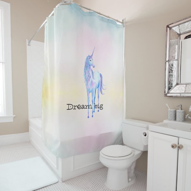 Purple Unicorn Aqua Pink Yellow Tie Dye Shower Curtain (In Situ)