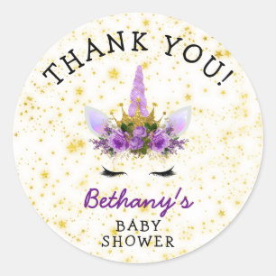 Purple Unicorn Baby Shower favour Classic Round Sticker