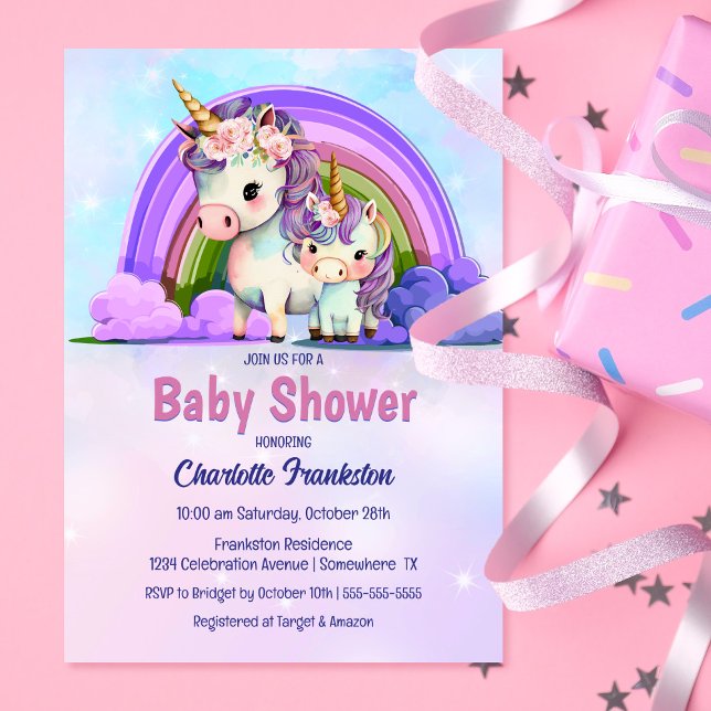 Purple Unicorn Baby Shower Invitation (Creator Uploaded)