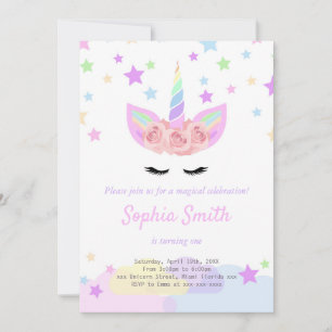Purple unicorn birthday invitation