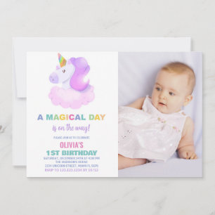 Purple Unicorn Birthday Invitations with photo