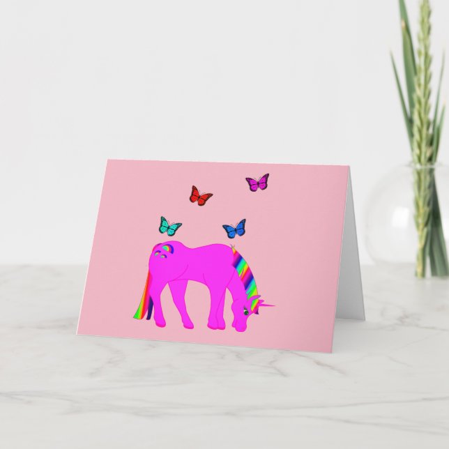 Purple Unicorn & Butterflies Folded Greeting Card (Front)
