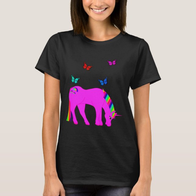 Purple Unicorn & Butterflies Women's T-Shirt ZKOA (Front)