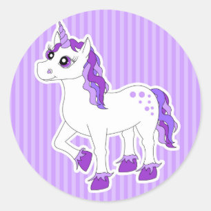 Purple Unicorn Cartoon Classic Round Sticker