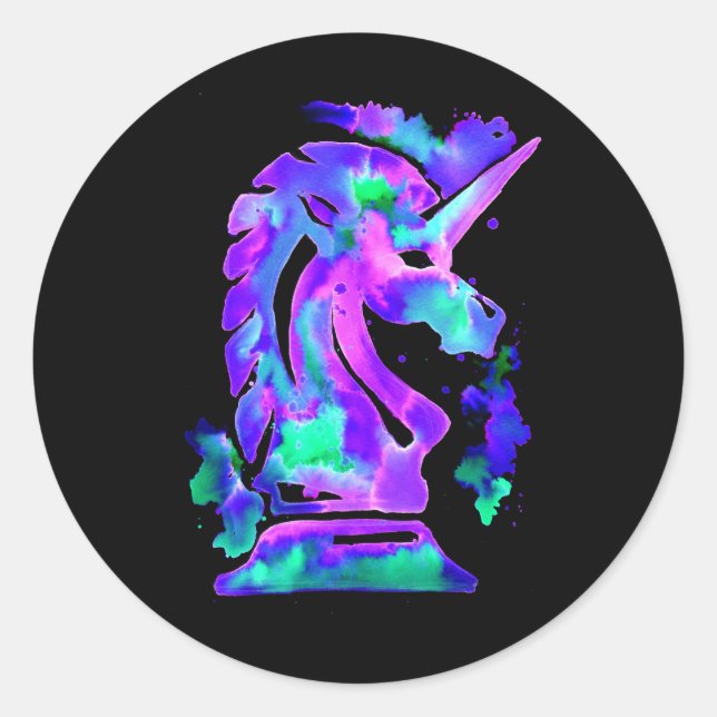 Purple Unicorn Chess Knight Classic Round Sticker (Front)